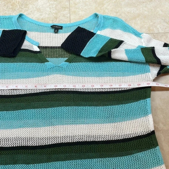 Talbots Stripe Mesh Sweater Split Neck Pullover Long Sleeve Size M - Picture 6 of 11